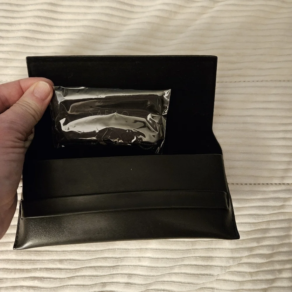 SAFILO Black Leather Eyeglass Case‎ W Cleansing Cloth.